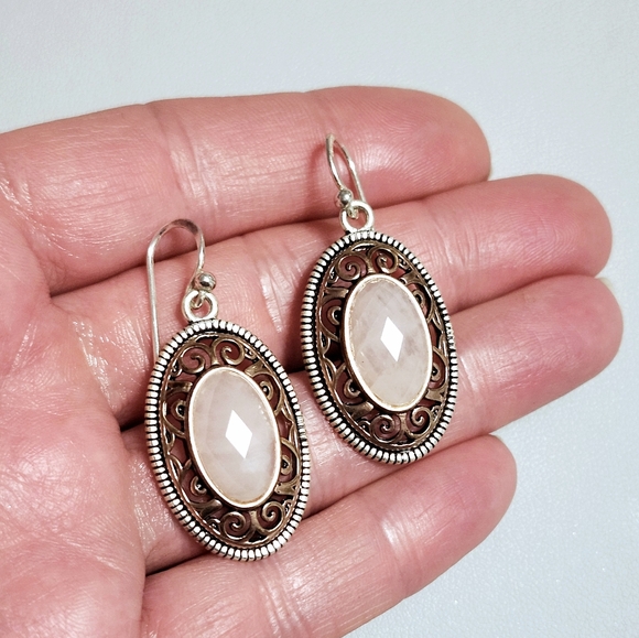BARSE Rose Quartz Silver Earrings 1.5" - Picture 6 of 12